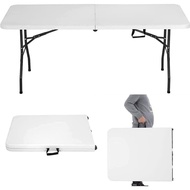 HKLGorg 6 Ft Heavy Duty Working Indoor Outdoor Plastic Folding Utility Party Dining Table Easy to As