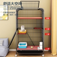 Cat cage for home use, providing ample indoor space with an integrated toilet, a two-story cat villa