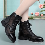 KY-DSpring Summer Mesh Dr. Martens Boots Women's Ankle Boots Genuine Leather Flat Low Heel Hollow out Thin Boots Closed