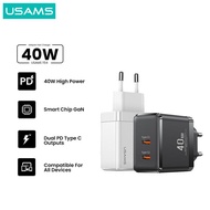 TimeToGo- Usams T54 Adapter Fast Charger Gan Dual Type C 40W