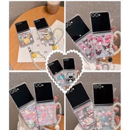HP New Case Samsung Zflip7 7FE Cartoon Characters Kitty Kur0m1 Mym3l0dy With Chain Pearl Charm Hinge
