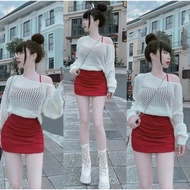 2-strap bodycon dress with padded bust and seductive long-sleeved lace sweater tb115, women's dress,