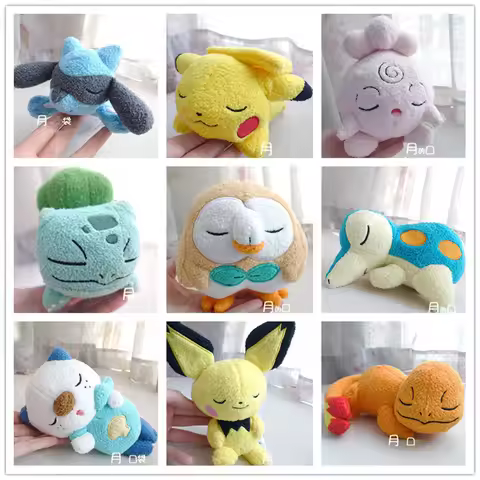 Kawaii Pokemon Plush Toys Mini Sleep Pikachu Riolu Lgglybuff Rowlet Oshawott Cyndaquil Pichu Togepi 