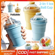 320ml 2-in-1 Collapsible Silicone Ice Ball Cup Ice Sphere Mold with Straw Lid Reusable Large Capacit