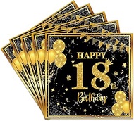 Pack of 40 Napkins 18th Birthday Decoration, 33 x 33 cm Black Gold Paper Party Napkins Table Decorat