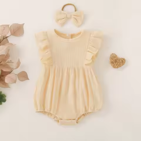 Summer female infant apricot solid color short-sleeved triangle Romper sweet and cute