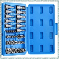 [h5bl3j6wj.ph] Professional 34pcs Torx Bit Socket E-Torx Star Socket Set 1/4" 3/8" 1/2" Drive Male F