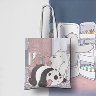 We Bare Bears Grizzly Panda Cartoon Ladies Cute Canvas Shoulder Bag Student Children Simple Shopping Bag Gift