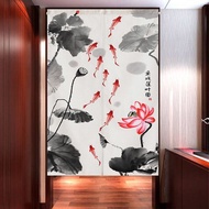 Chinese Koi Lotus Decorative Door Curtain Entrance Door Hanging Curtain No Punch Bedroom Curtain Kitchen Bedroom Partition Curtain
