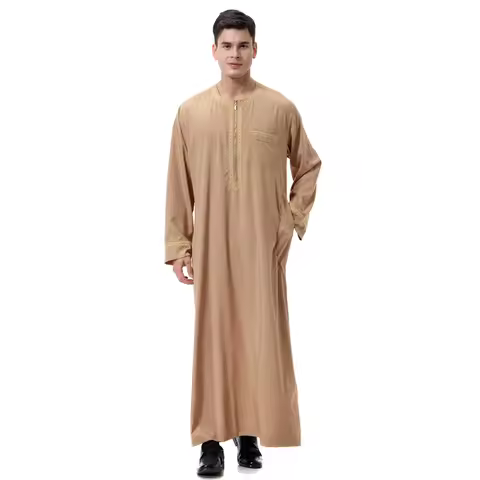 Muslim Men Jubba Thobes Arabic Pakistan Dubai Kaftan Abaya Robes Islamic Clothing Long Sleeve Kaftan