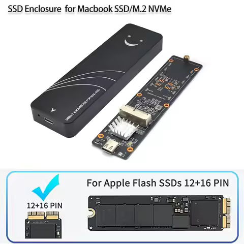 M2 SSD Enclosure USB-C 3.2 M.2 NVMe SSD 12+16 PIN For Apple Mac/iMac/MacBook Pro/Air 2013 to 2017 Ex