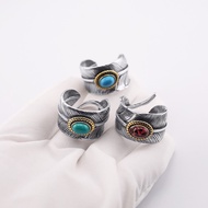 Takahashi goro's goro's Inlaid Turquoise Feather Ring Opening Adjustable Japanese Cute Men Women Rin