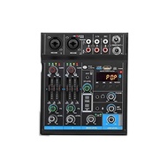 Portable Mini Mixer 4 Channel Audio DJ Console Sound Card, USB, 48V Phantom Power for P
