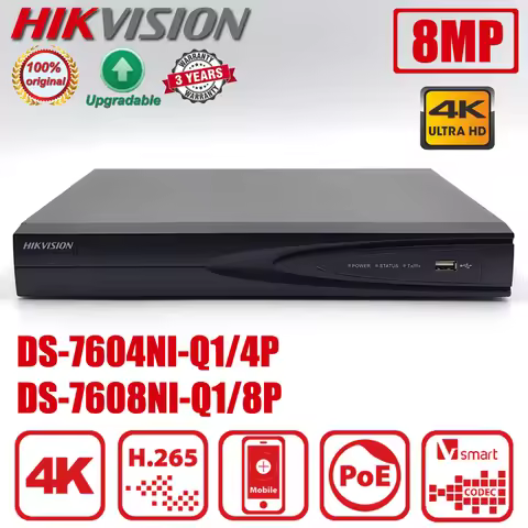 Original Hikvision DS-7608NI-Q1/8P 4/8 Channel 1U 4/8PoE 4K NVR H.265+ Plug and Play DS-7604NI-Q1/4P