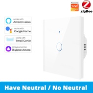 Tuya WiFi Touch Smart Switch 1/2/3/4 Gang AC 110V-240V Zigbee Light Switch No Neutral Wire For Alexa