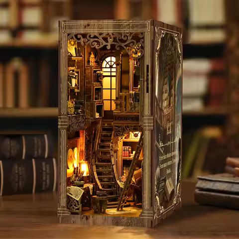 DIY Ancient Library Archives Wooden Book Nook 3D Puzzle Miniature House Model Assembled Vintage Stud