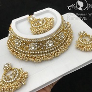 Indian Choker set / Bridal choker set / Choker Jhumka Tikka / Latest pearl diamond blinking choker s