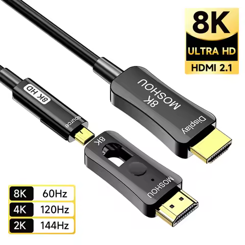 MOSHOU HDMI Fiber Optic Cable 8K 60Hz Long HDMI 2.1 Cable in Wall Dual Micro HDMI Standard HDMI Conn