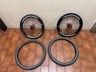 silverock 16 ‘349 碟剎鋁輪組紅色響鈴（開檔前100、後135） +schwalbe  marathon racer世文349  1.35馬拉松外軚一對