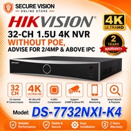 Hikvision DS-7732NXI-K4 32-ch 1.5U 4K NVR without PoE, advise for 2/4MP & above IPC