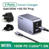 UGREEN Nexode Pro 160W/100W USB C pengecas cepat 65W dengan UK/EU/US Plug pengecas perjalanan dilipa