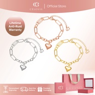 [ 5.5 SALE ]  Celovis Everlast Engravable Heart Link Chain Pendant Bracelet - Rose Gold/Silver/Gold 