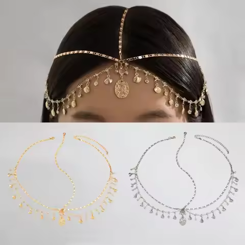 Bohemia Headband Shell Tassel Crystal Hair Accessory Chain Jewelry Women Girls Metal Head Chain Head