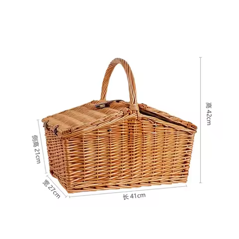 Large Capacity Four-Person Outdoor Rattan Travel Photography Basket with Tableware Lid Japanese Port