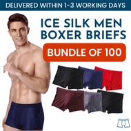 [Bundle of 100] Ice Silk Men Boxer Briefs Underwear | Premium Male Boxer Shorts | Soft Breathable Cooling Man Underpants