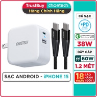 CHOETECH PD 3.0 38W PD5002-W Charger Set + USB Type C to C Nylon Cable 1.2M Long Fast Charging 60W X