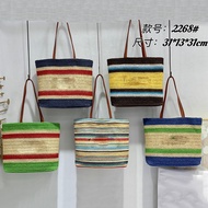 New Large Capacity Tote Bag Color Striped Alphabet Straw Straw Beach Shoulder Bag MI888888
