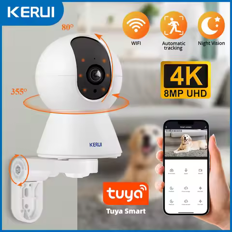 KERUI 4K 8MP Tuya Smart Mini WiFi IP Camera Auto Tracking Video Home Security Surveillance Cat Pets 
