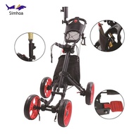 [Simhoa] Lightweight Aluminum Golf Push Cart Quick Fold 4 Wheel Trolley Cart with Foot Brake for Gol