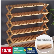 24h✅3/4/5/6 Layers Bamboo Shoe Cabinets Shoe Rack/Folding Flower Rack/Multi-layer Shoe Rack/Folding Shoe Rack