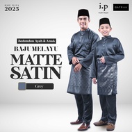 I.P Muslim⚜Matte Satin Slim Cutting Baju Melayu Family Set Sedondon-Dark Grey/Size 3XS-5XL/Baju Raya