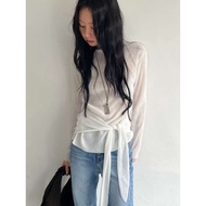 Pleated Laced-Up Turtleneck Top (3 color)