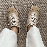QSDL DVN Retro Milk Tea Color German Training Shoes Genuine Leather White Shoes Green Red Leopard Pr