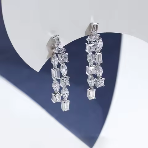 Messi Jewelry 18K Real Gold Stud Earrings Princess Marquise Shape Lab Grown Diamond Earring For Woma
