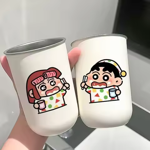 Kawaii Crayon Shin-chan Stainless Steel Mouthwash Cup Cartoon Cute Nohara Shinnosuke Himawari Househ