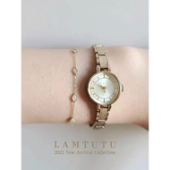 < Gold Foil Candy Bowl > Japanese Light Luxury Small Gold Watch Watch Retro Round Thin Chain Steel B