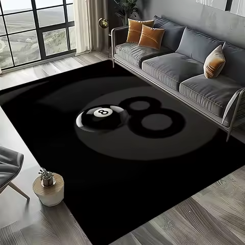 Large Washable Area Rug with Black Pool Ball 8 Design, Non-Slip Sofa Kitchen Toilet Carpet for Livin