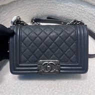 Chanel boy20小號 深藍灰荔枝牛皮
