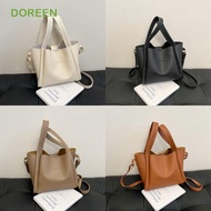 DOREEN Leather Top-handle Bags, Solid Color Korean Style Female Shoulder Bag, Elegant Large Capacity