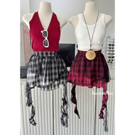 Sep.29 QC short checkered fabric skirt with tassel lace 3027 XonXen 299pct
