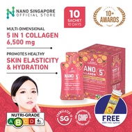 Nano Collagen 5+ Drink - 6,500mg 5 in 1 Collagen Complex Supplement, Ginseng, Biotin, Vit C, White Tomato