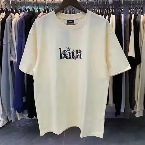 Summer Kith FW Logo T Shirt Men Women High Quality Flower Bird Print T-Shirt Loose Kith Short Sleeve