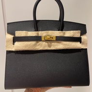 Hermes Birkin 25 Bag 黑色 金扣 外缝