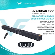 Vinnfier VF HYPERBAR 2100 All-in-One Soundbar with Clock Display MAX 80W Bluetooth USB Drive HDMI (A