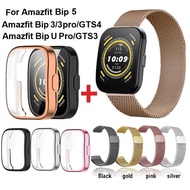 Case + Strap Compatible For Amazfit bip 5 Strap Amazfit GTS 4 mini Strap Amazfit bip 5 Case Amazfit BIP U pro Milanese Staineless Steel Amazfit bip 3 pro Strap Amazfit bip 3 Case