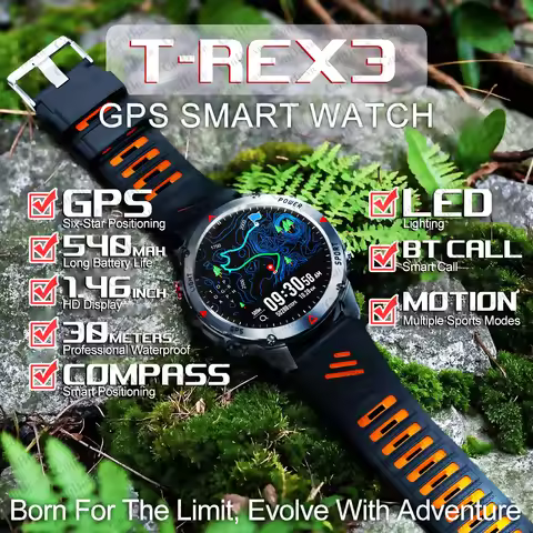 T-Rex 3 Built-in Dual-band GPS Smart Watch Men Smartwatch Compass Altimeter Barometric 5ATM IP69K Wa